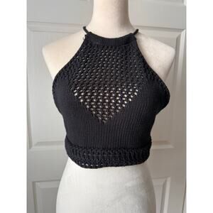 Forever 21 Black Crochet Halter Top NWT 100% Cotton size M Festival Beach Boho